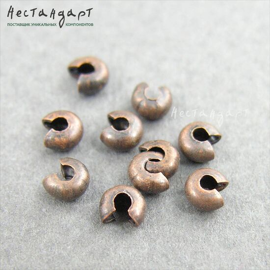 Маскировочные (Обжимные) бусины Dark Antique Copper 3,5 мм (уп. 10 шт.), изображение 2