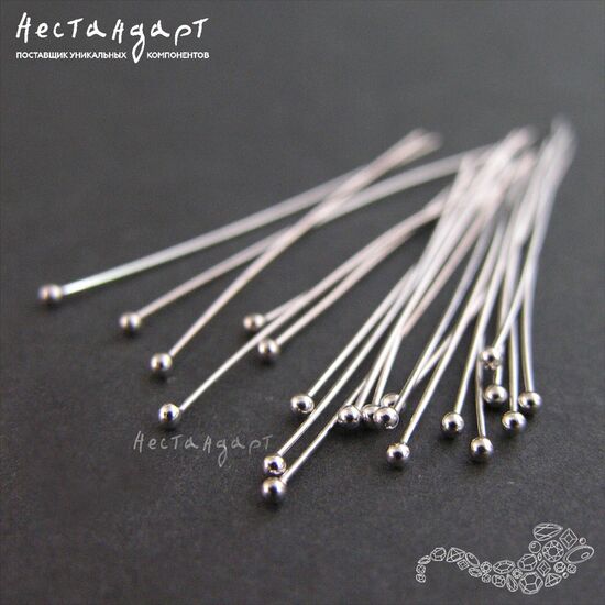 Пин с шариком Sterling Silver 35х0,6 мм, изображение 3