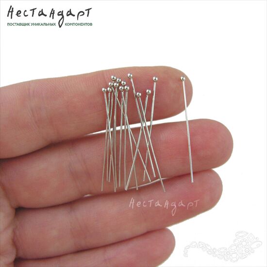Пин с шариком Sterling Silver Rhodium Plated 30х0,5 мм, изображение 3