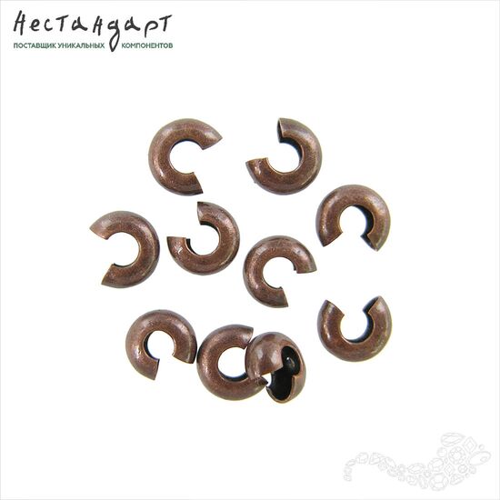 Маскировочные (Обжимные) бусины Antique Copper 4 мм (уп. 10 шт.), изображение 2