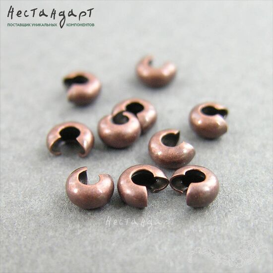 Маскировочные (Обжимные) бусины Antique Copper 4 мм (уп. 10 шт.), изображение 3