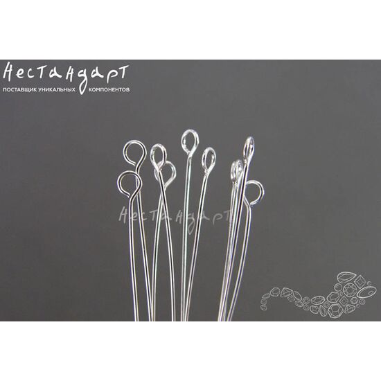 Пин с петлей Rhodium Plated 34х0,5 мм (уп. 10 шт.), изображение 2