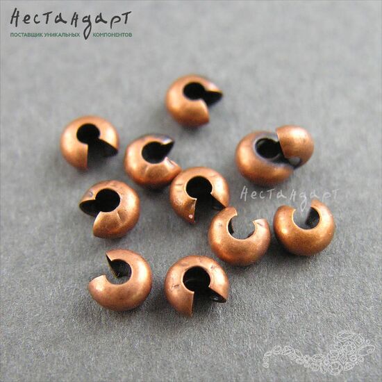 Маскировочные (Обжимные) бусины Antique Copper 3,5 мм (уп. 10 шт.), изображение 2