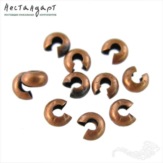 Маскировочные (Обжимные) бусины Antique Copper 3,5 мм (уп. 10 шт.), изображение 3