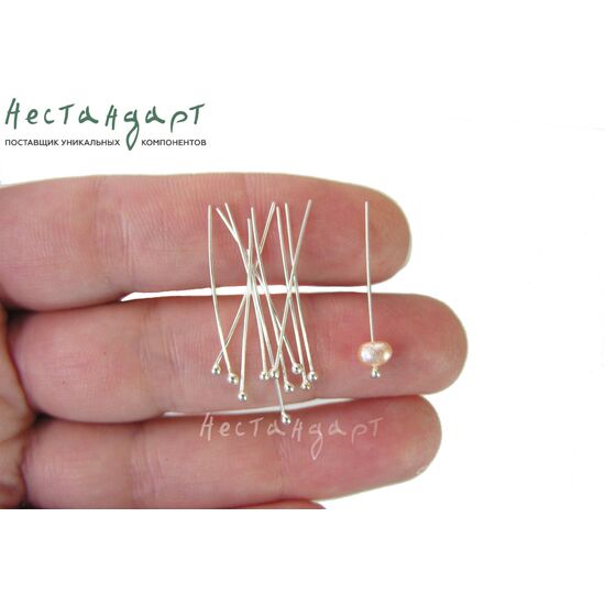 Пин с шариком Sterling Silver 26х0,3 мм (уп. 10 шт), изображение 2