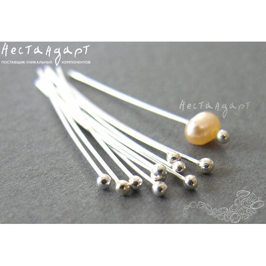 Пин с шариком Sterling Silver 26х0,3 мм (уп. 10 шт), изображение 3