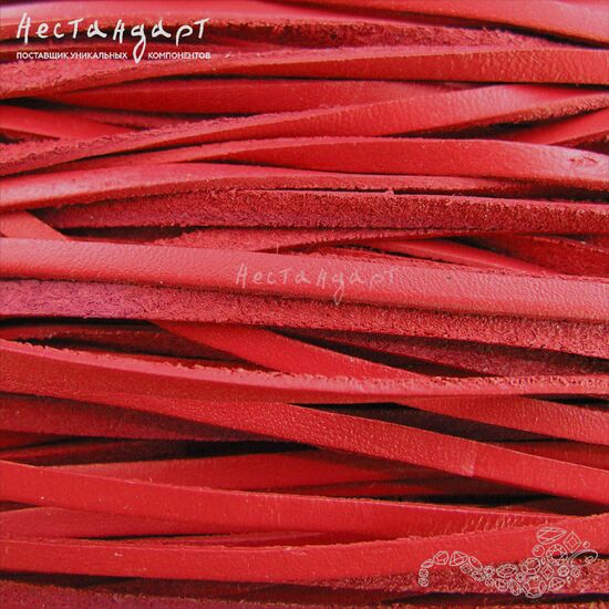 Шнур натуральная кожа плоский красный 3х1,5 мм, изображение 2