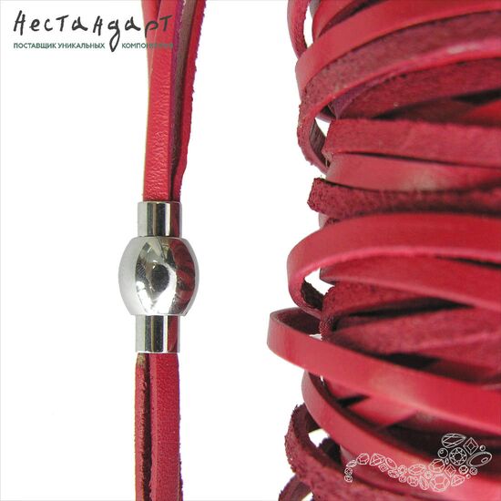 Шнур натуральная кожа плоский красный 3х1,5 мм, изображение 3