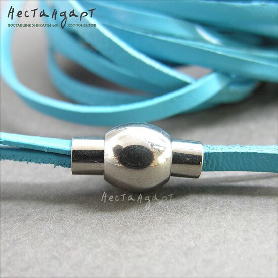 Шнур натуральная кожа плоский голубой 3х1,5 мм, изображение 2