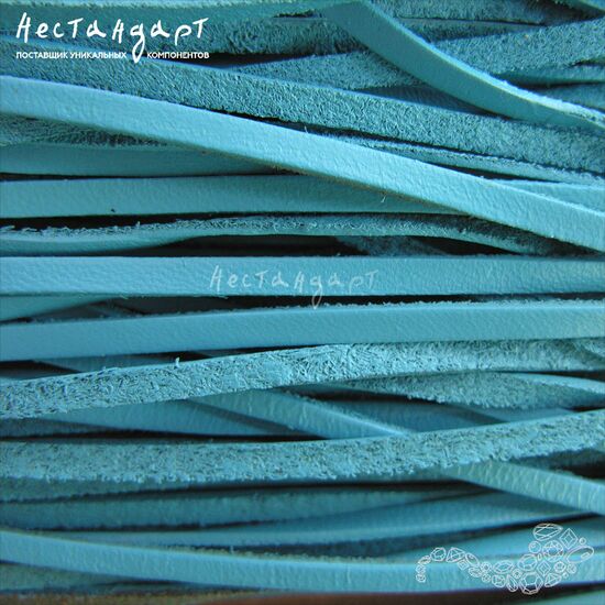 Шнур натуральная кожа плоский голубой 3х1,5 мм, изображение 3