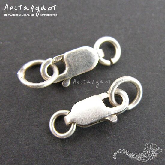 Замок-лобстер с кольцом Sterling Silver 9,5х4 мм, изображение 3