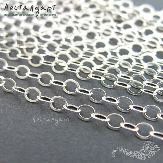 Цепочка Full Flat Oval Sterling Silver 2.2х1.8 мм (уп. 10 см.), изображение 3