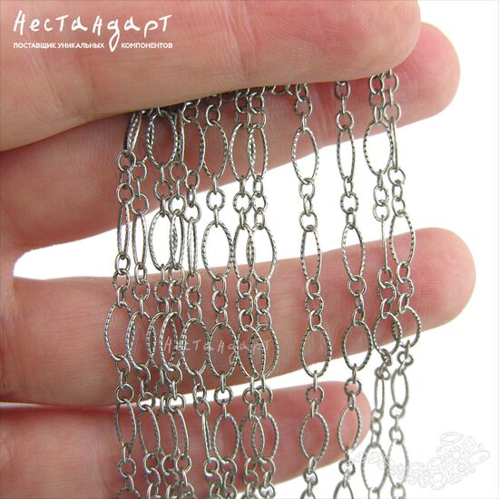 Цепочка Oxidized Long and Short Chain Sterling Silver 3,5х7 мм (уп. 10 см.), изображение 2