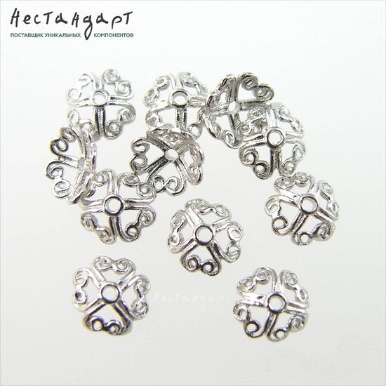 Чашечки для бусин Clover Sterling Silver Rhodium Plated 8 мм, изображение 2