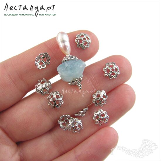 Чашечки для бусин Clover Sterling Silver Rhodium Plated 8 мм, изображение 3