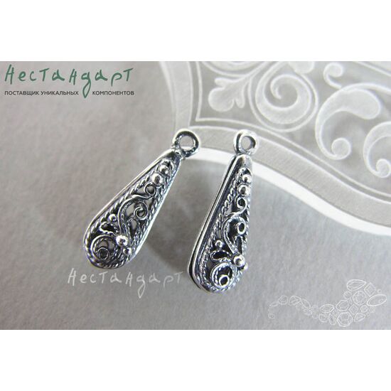 Подвеска Filigree Drop Silver Plated 18х6 мм, изображение 2
