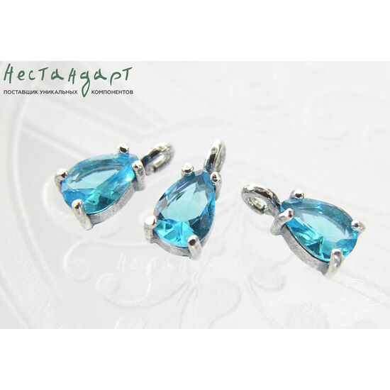 Подвеска со вставкой Aquamarine Crystal Unique Silver Plated 9х4 мм