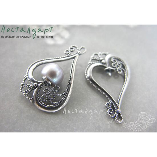 Подвеска-коннектор Heart Silver Plated 31х20 мм (пара), изображение 2