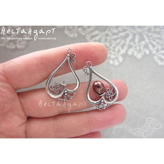 Подвеска-коннектор Heart Silver Plated 31х20 мм (пара), изображение 4