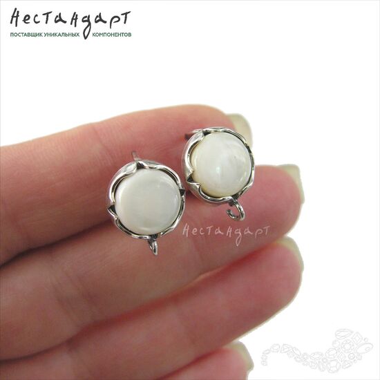 Швензы Solar со вставкой Перламутр Silver Plated 12 мм (пара), изображение 2