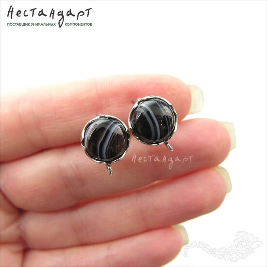 Швензы Solar со вставкой Оникс Silver Plated 12 мм (пара), изображение 2