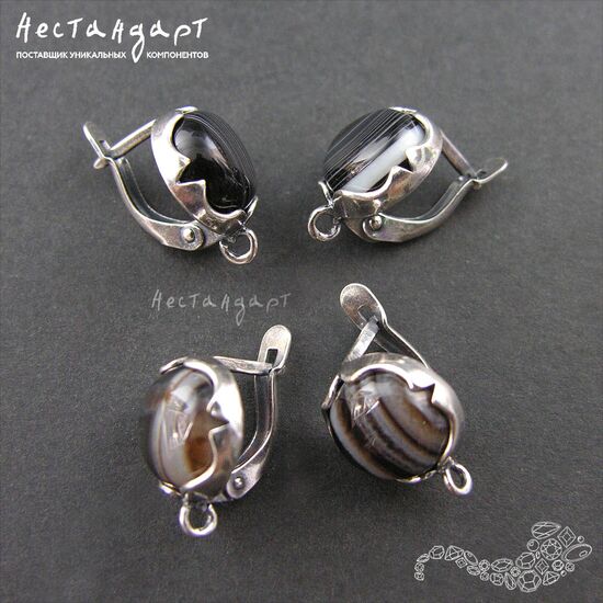 Швензы Solar со вставкой Оникс Silver Plated 12 мм (пара), изображение 3