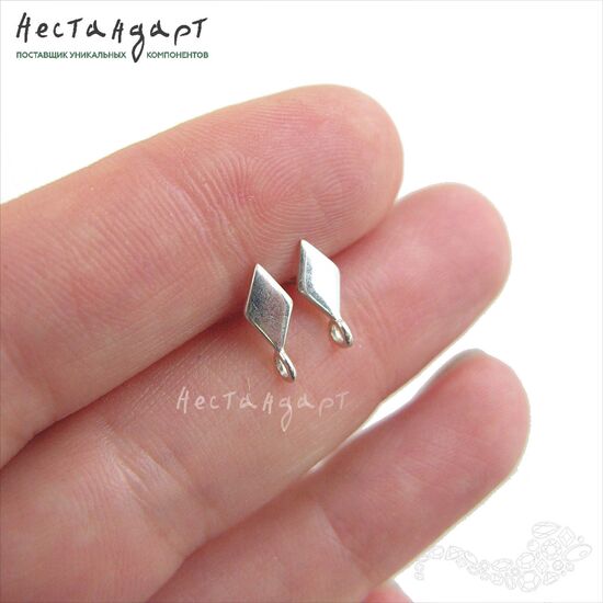 Швензы-пусеты Rhombus Sterling Silver Rhodium Plated 11 мм (пара), изображение 2