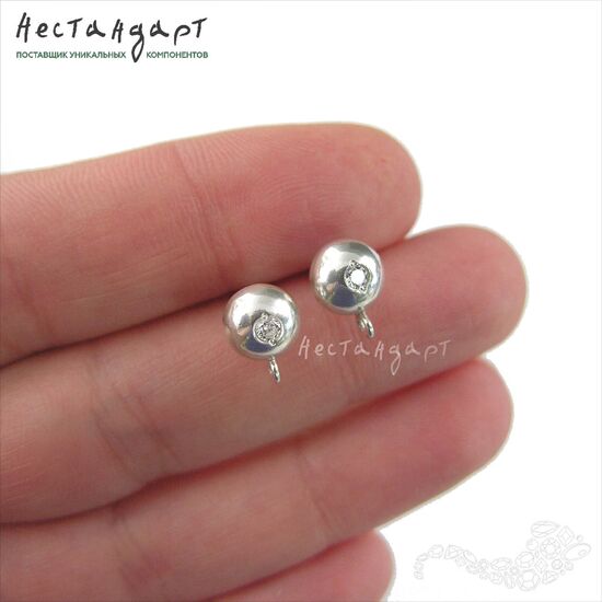 Швензы-пусеты Diamond Eye Sterling Silver Rhodium Plated 15х10 мм (пара), изображение 2