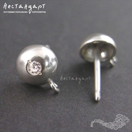 Швензы-пусеты Diamond Eye Sterling Silver Rhodium Plated 15х10 мм (пара), изображение 3