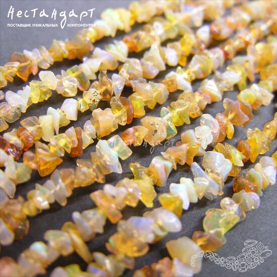 Опал натуральный эфиопский желтый галтовка 4-6 мм (нить 10 см), изображение 2