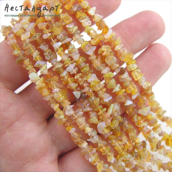 Опал натуральный эфиопский желтый галтовка 4-6 мм (нить 10 см), изображение 3