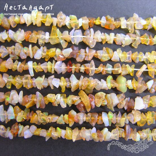 Опал натуральный эфиопский желтый галтовка 4-6 мм (нить 10 см), изображение 5
