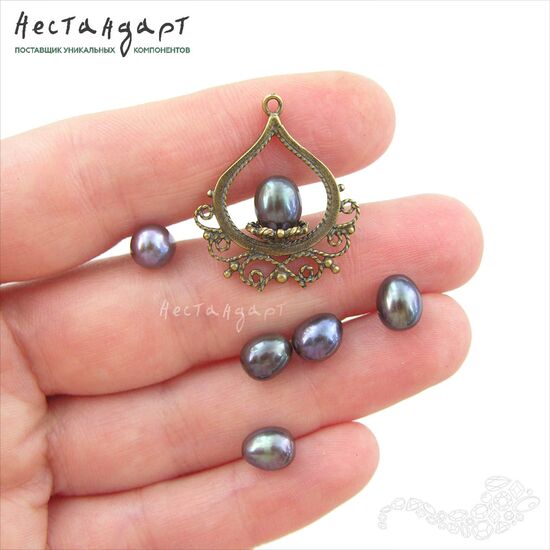 Жемчуг натуральный полусверленный Pear Black 8-9 мм (пара), изображение 4