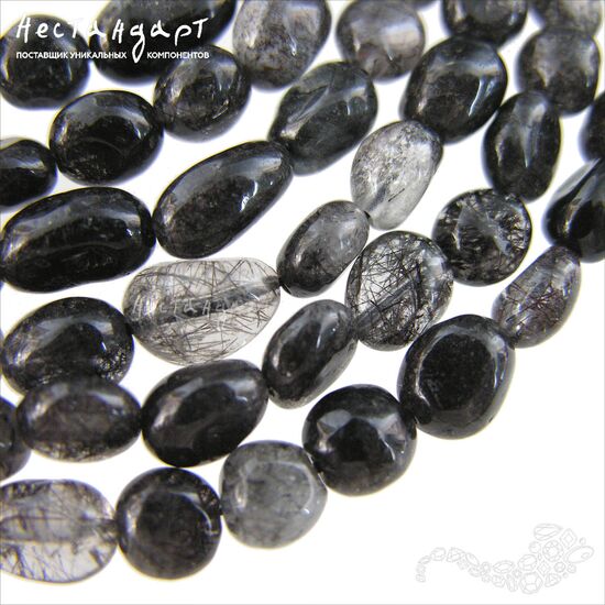 Кварц натуральный с шерлом 8-9х7-8 мм (уп. 10 шт.), изображение 2