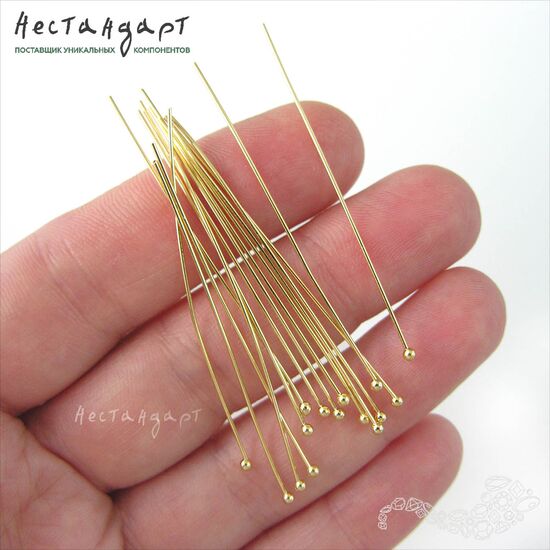 Пин с шариком Gold Plated 50х0,6 мм ( уп.10 шт.), изображение 2