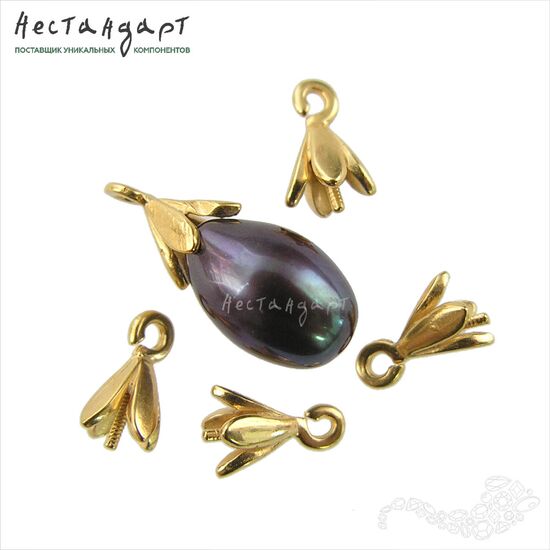 Концевик со штифтом Leaves Vermeil Sterling Silver 8х4 мм
