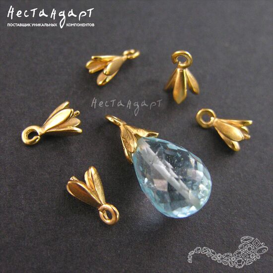 Концевик со штифтом Leaves Vermeil Sterling Silver 8х4 мм, изображение 2