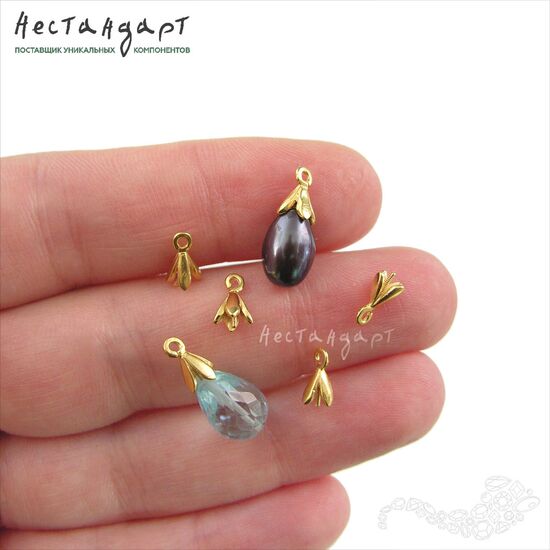 Концевик со штифтом Leaves Vermeil Sterling Silver 8х4 мм, изображение 3