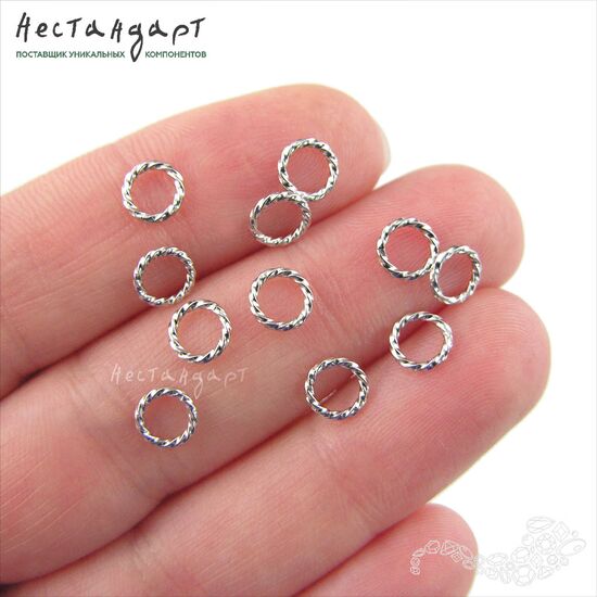 Кольцо соединительное паяное Twisted Sterling Silver Rhodium Plated 6 мм, изображение 2