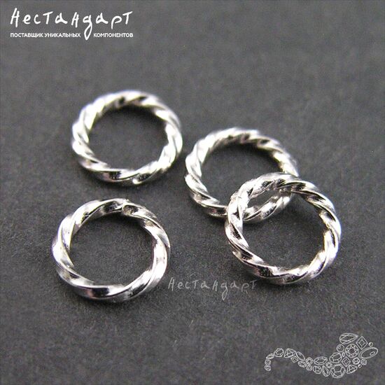 Кольцо соединительное паяное Twisted Sterling Silver Rhodium Plated 6 мм, изображение 3