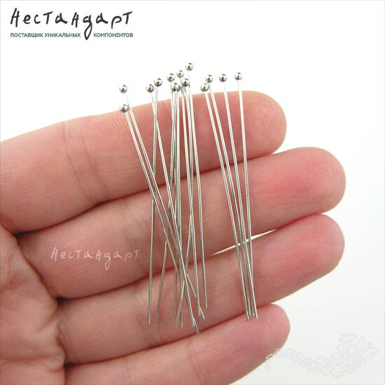 Пин с шариком Sterling Silver Rhodium Plated 40х0,5 мм, изображение 2