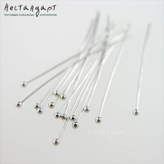 Пин с шариком Sterling Silver Rhodium Plated 40х0,5 мм, изображение 3