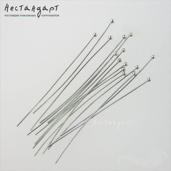 Пин с шариком Sterling Silver Rhodium Plated 40х0,5 мм, изображение 4