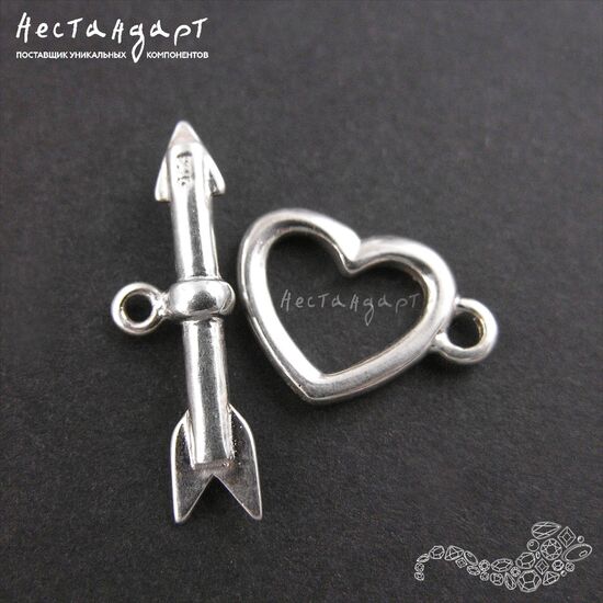Замок-тогл Heart Sterling Silver 11х15,5 мм