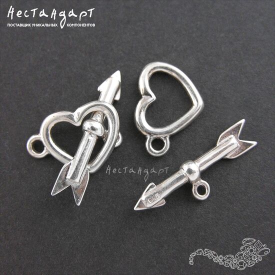 Замок-тогл Heart Sterling Silver 11х15,5 мм, изображение 3