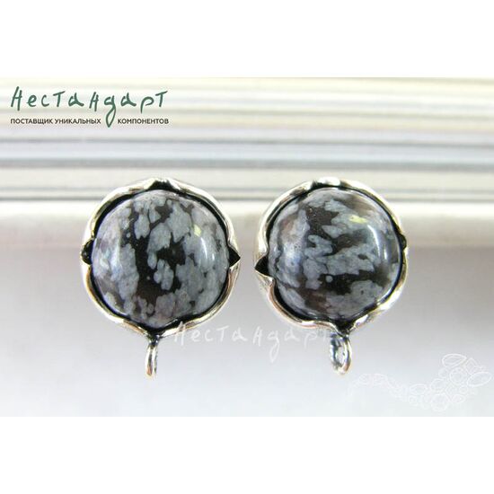 Швензы Solar со вставкой Обсидиан Silver Plated 12 мм (пара)