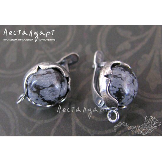 Швензы Solar со вставкой Обсидиан Silver Plated 12 мм (пара), изображение 2