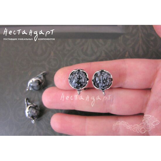 Швензы Solar со вставкой Обсидиан Silver Plated 12 мм (пара), изображение 3